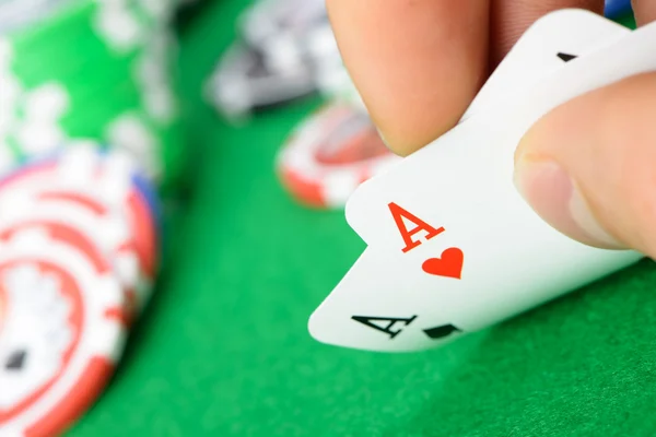 Cards winning combination in Black Jack in hand — Stock Photo, Image
