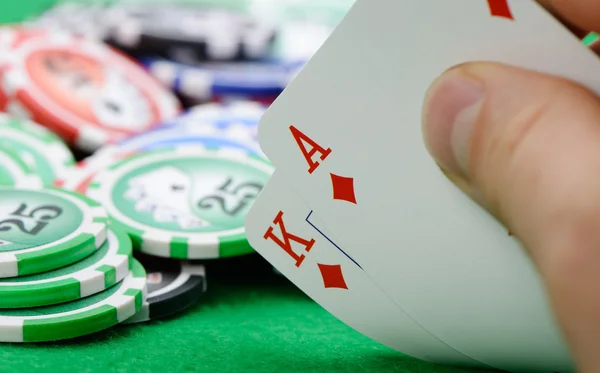 Combinação de cartas vencedoras em Black Jack na mão — Fotografia de Stock