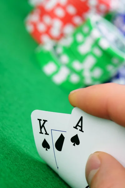 Combinación de cartas ganadoras en Black Jack en la mano — Foto de Stock