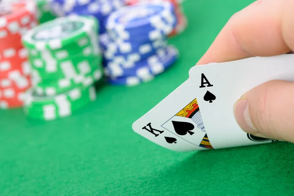 Cards winning combination in Black Jack in hand — Stock Photo, Image