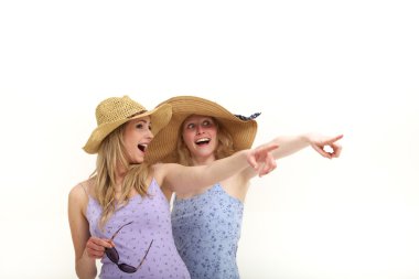 Excited tourists pointing while sightseeing clipart