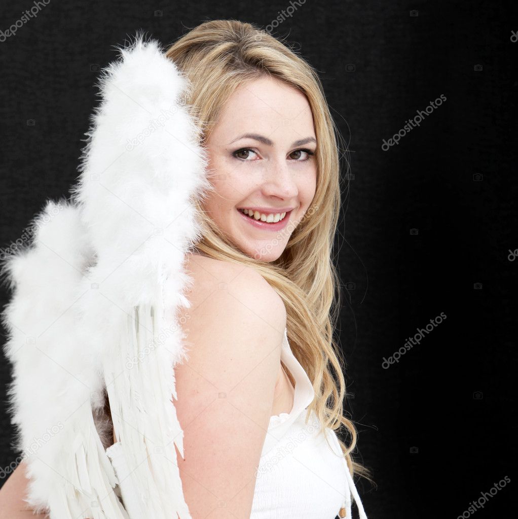 Pretty blonde angel with a bright smile