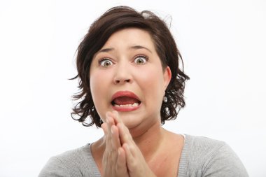 Woman reacting in shock and horror clipart