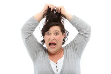 Woman tearing her hair out clipart