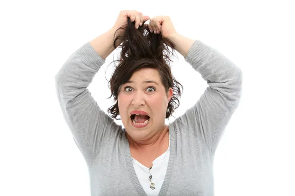 Mujer arrancándose el pelo —  Fotos de Stock