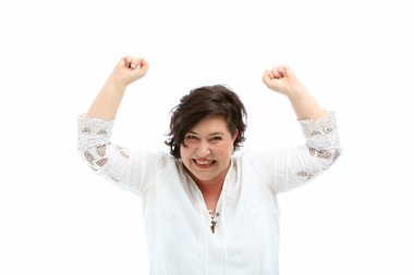 Middle-aged woman rejoices and is happy clipart