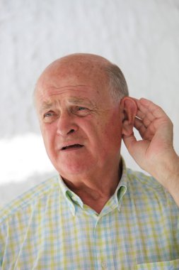 Elderly man hard of hearing clipart