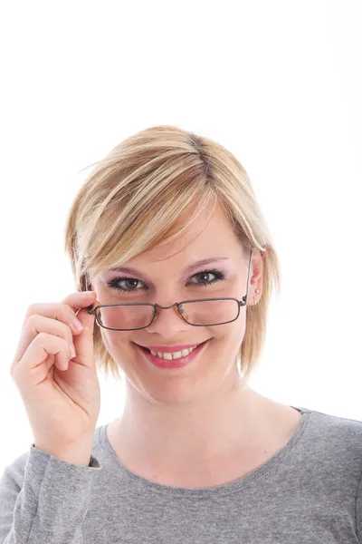 Mulher sorridente com óculos — Fotografia de Stock