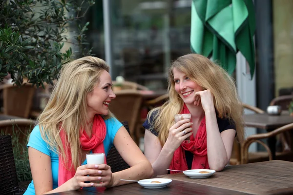 2 人の女性が飲み物を飲みながら談笑 — ストック写真