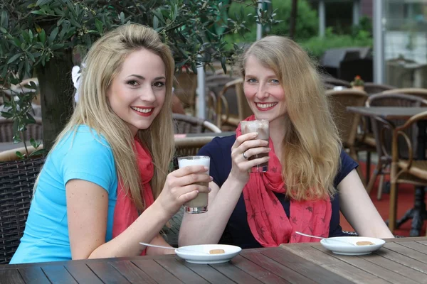 아이스 커피를 즐기는 여자 친구 스톡 사진