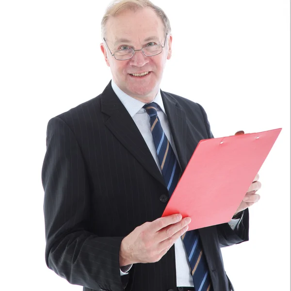Smiling middle-aged man with clipboard — Stock Photo, Image