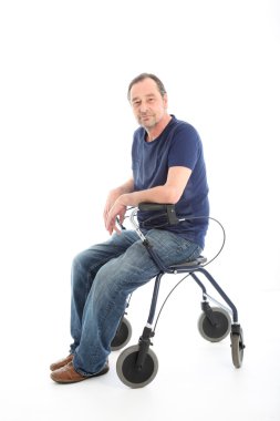 Satisfied man resting on a health walker clipart