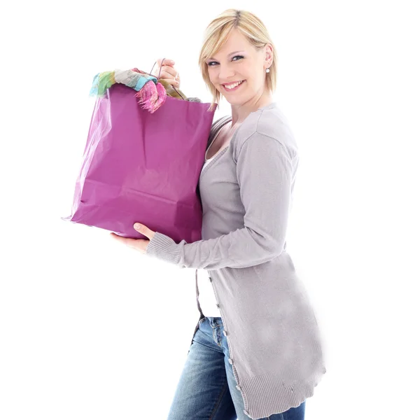 Gelukkige vrouw na een geslaagde winkelen spree — Stockfoto