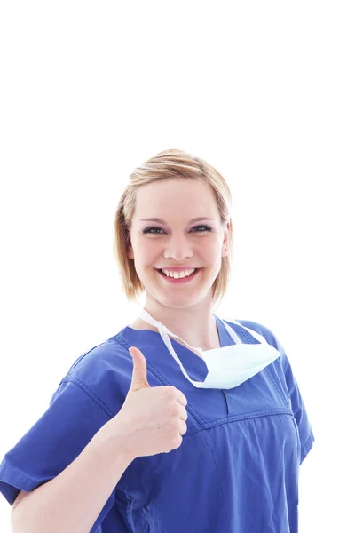 Счастливая медсестра показывает большой палец вверх — стоковое фото