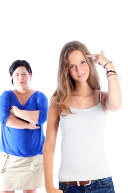 Defiant teenager giving victory sign clipart