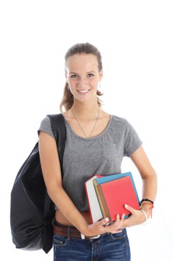 Female student with bunch of books clipart