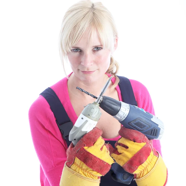 Mujer DIY sosteniendo herramientas eléctricas —  Fotos de Stock