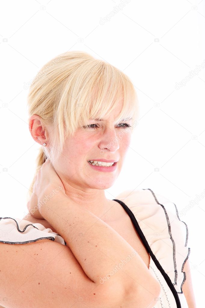 Woman rubbing her stiff neck