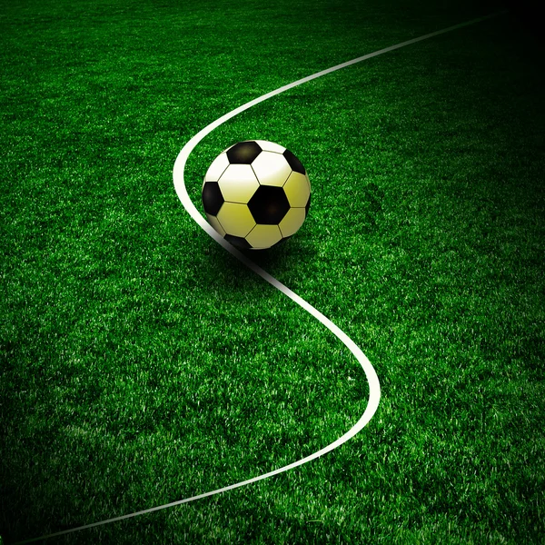 Yeşil sahada futbol topu — Stok fotoğraf