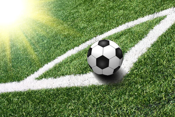 Corner of soccer field with the ball — Stock Photo, Image