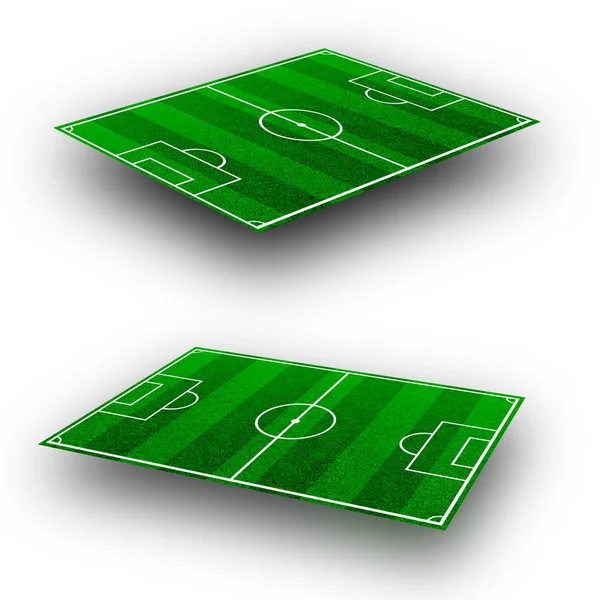 Зеленое футбольное поле с линиями, перспективной геометрией — стоковое фото