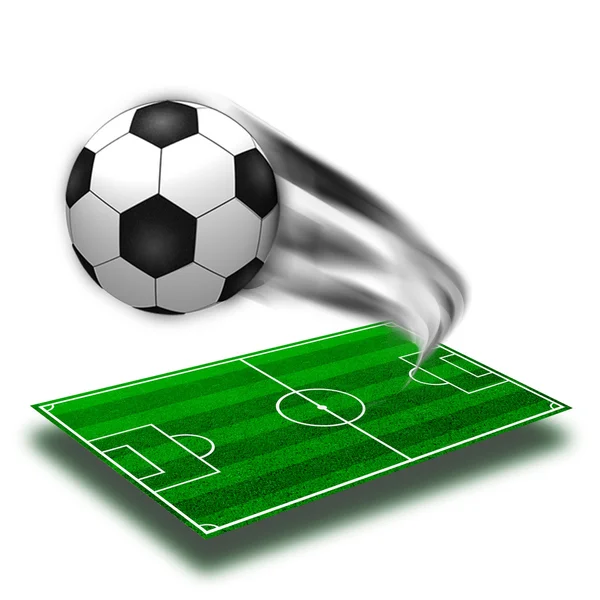 The green soccer field with lines and sovver ball — Stock Photo, Image