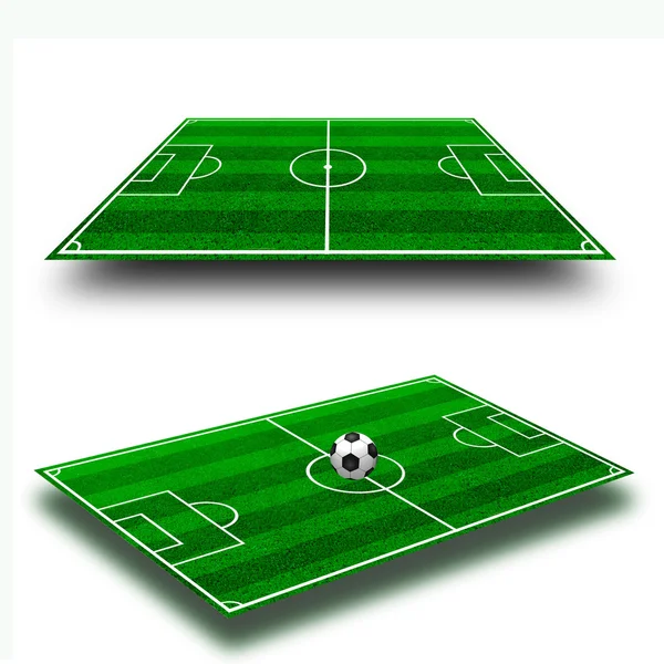 Зеленое футбольное поле с линиями и футбольным мячом — стоковое фото