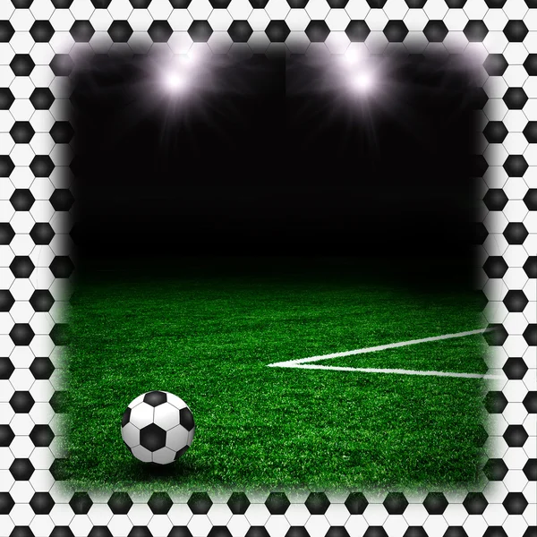 A zöld mező a futball-labda — Stock Fotó