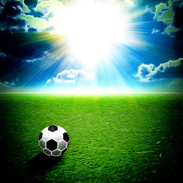 Illustration einer feinen grünen Wiese mit einem Fußballball darauf. — Stockfoto