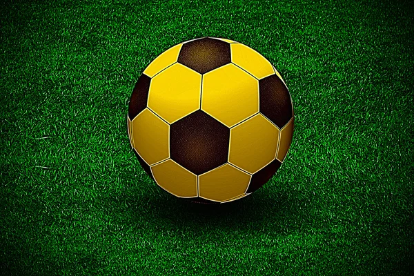 stock image A golden ball over the green grass field of soccer