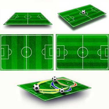 Collage. Soccer field tactic table, map on perspective geometry clipart