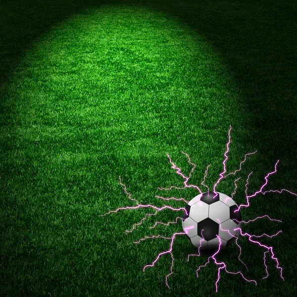 Fußball mit blauem Blitz über Strahlen — Stockfoto