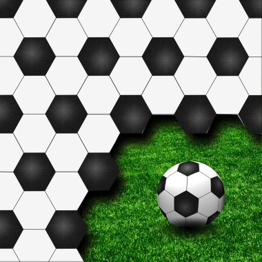 A soccer ball as creative background of green grass clipart