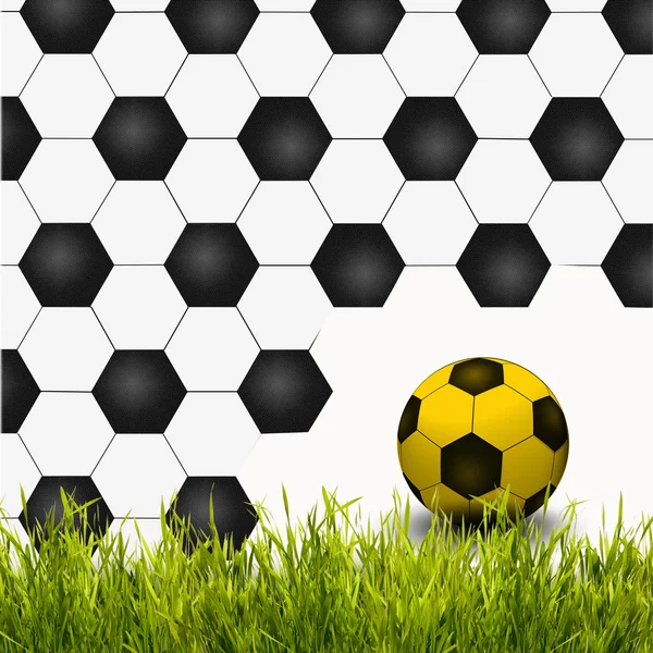 Yeşil çim yaratıcı arka plan olarak bir futbol topu — Stok fotoğraf
