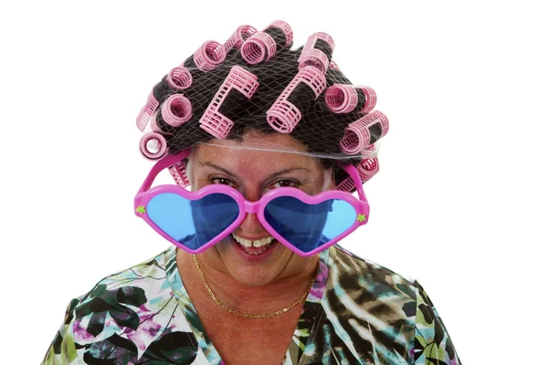 Female senior with funny wig — Stock Photo, Image