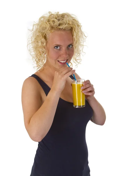 Donna con succo d'arancia — Foto Stock