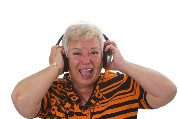 Senior with headphone — Stock Photo, Image