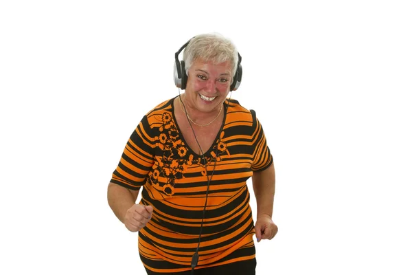 Senior med hörlurar — Stockfoto