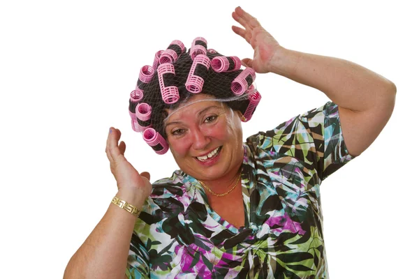 Senior femenino con peluca divertida — Foto de Stock