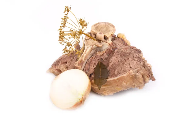 Piece of fresh boiled meat with a bone — Stok fotoğraf