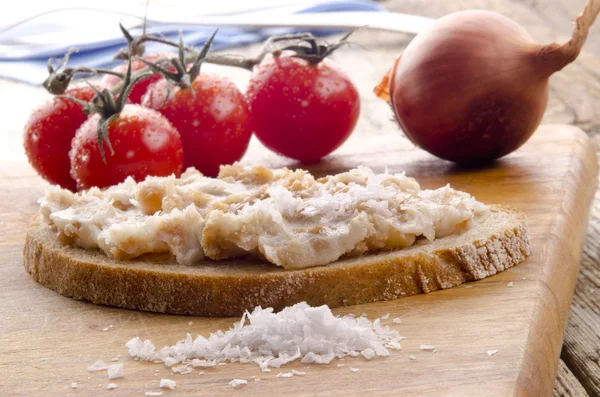 Home made lard on a slice of bread — Stock Photo, Image