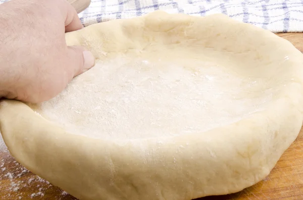 Quiche dough is placed in a baking form — Stock Photo, Image