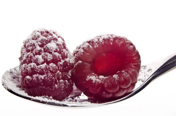 Raspberries with icing sugar — Stock Photo, Image