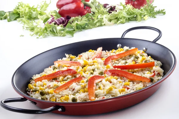 stock image Spanish paella with organic vegetables