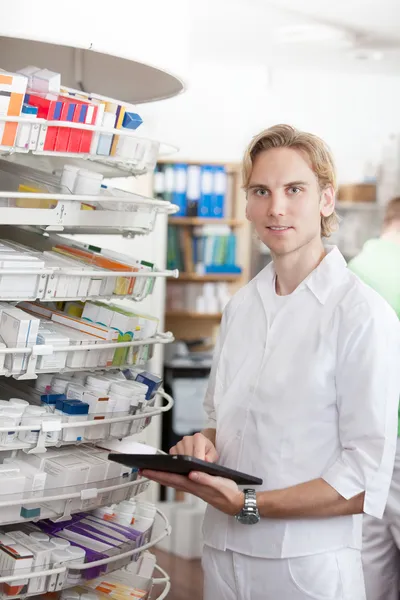 Portrait Of Male Pharmacist Holding Tablet Pc — Stock Photo, Image
