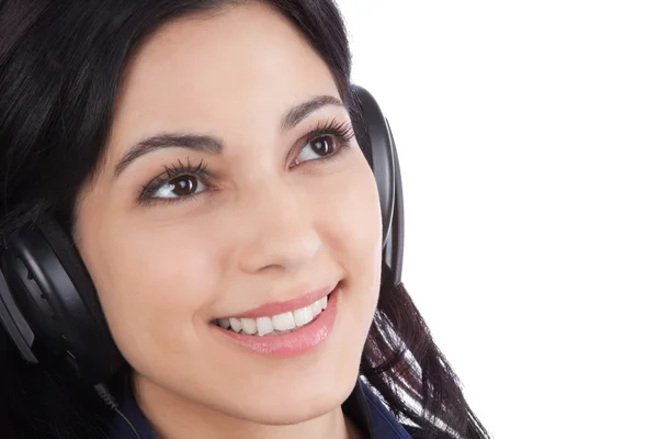여성 헤드폰에 듣는 음악 — 스톡 사진