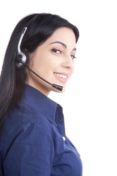 Affärskvinna som bär ett headset — Stockfoto