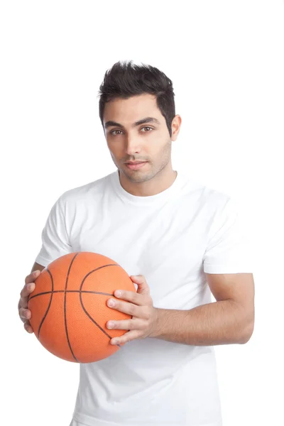 Jovem retrato segurando basquete — Fotografia de Stock