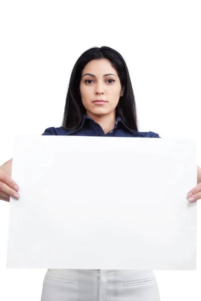 Businesswoman Holding Blank Placard — Stok fotoğraf