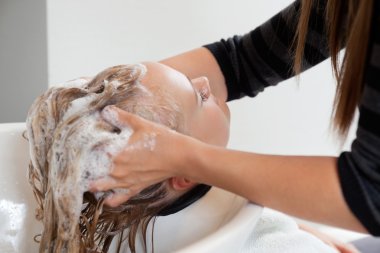 Beautician Washing Hair Of Female Customer clipart